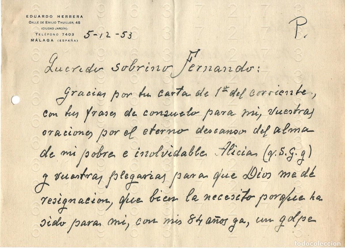 Otros art&iacute;culos de coleccionismo en papel: MALAGA EDUARDO HERRERA 1953 CARTA M47