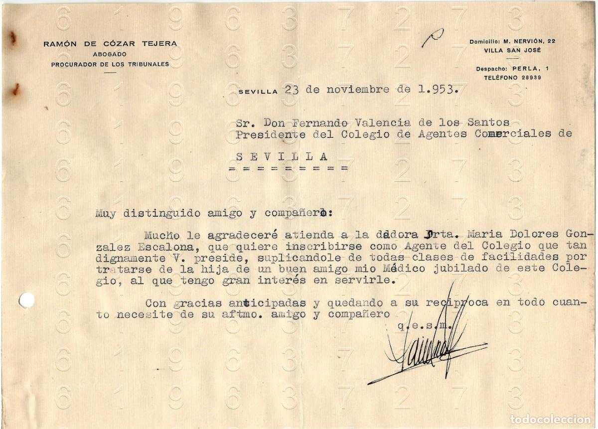 Otros art&iacute;culos de coleccionismo en papel: RAMON DE COZAR TEJERA SEVILLA 1953 CARTA M47