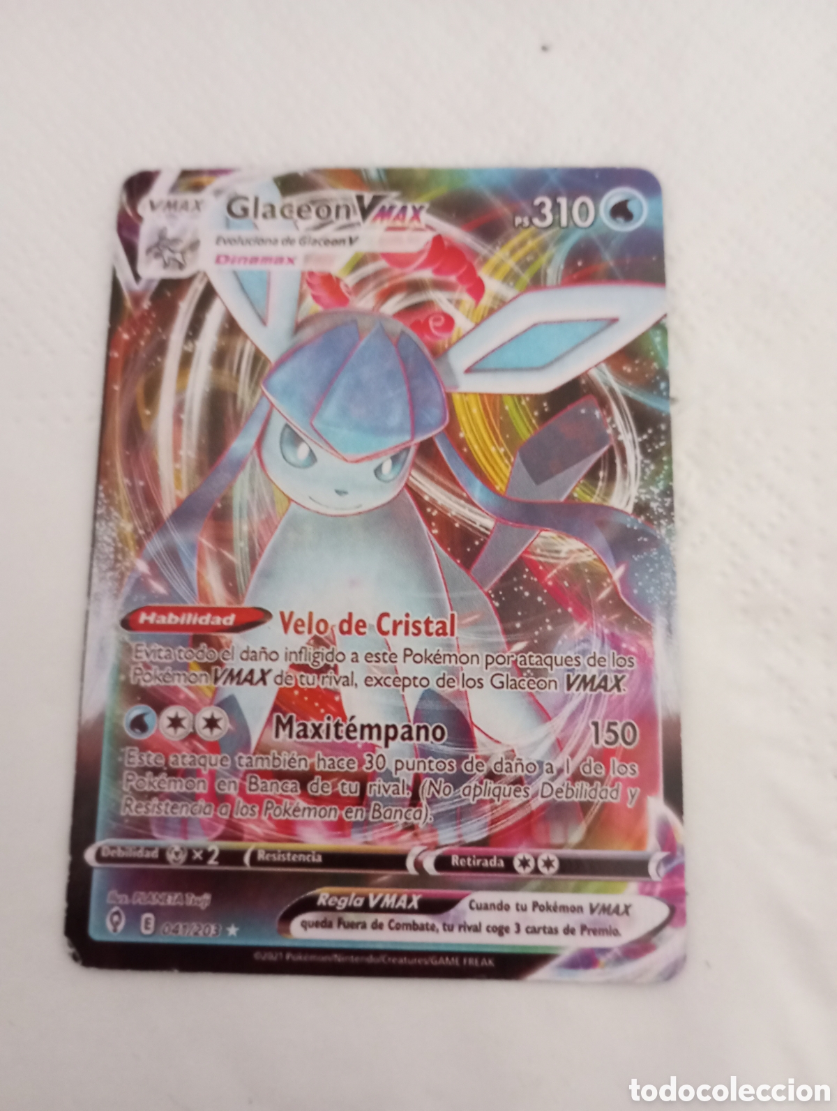Otros art&iacute;culos de coleccionismo en papel: Carta Pok&eacute;mon glaceon VMax ps310 041/203 velo de cristal
