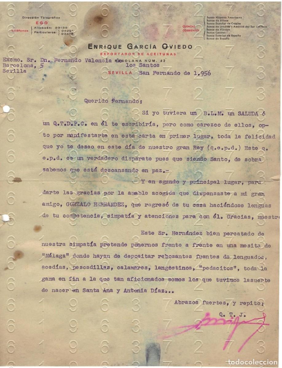 Altri oggetti di carta: SEVILLA ENRIQUE GARCIA OVIEDO EXPORTADOR ACEITUNAS CARTA 1956 M48
