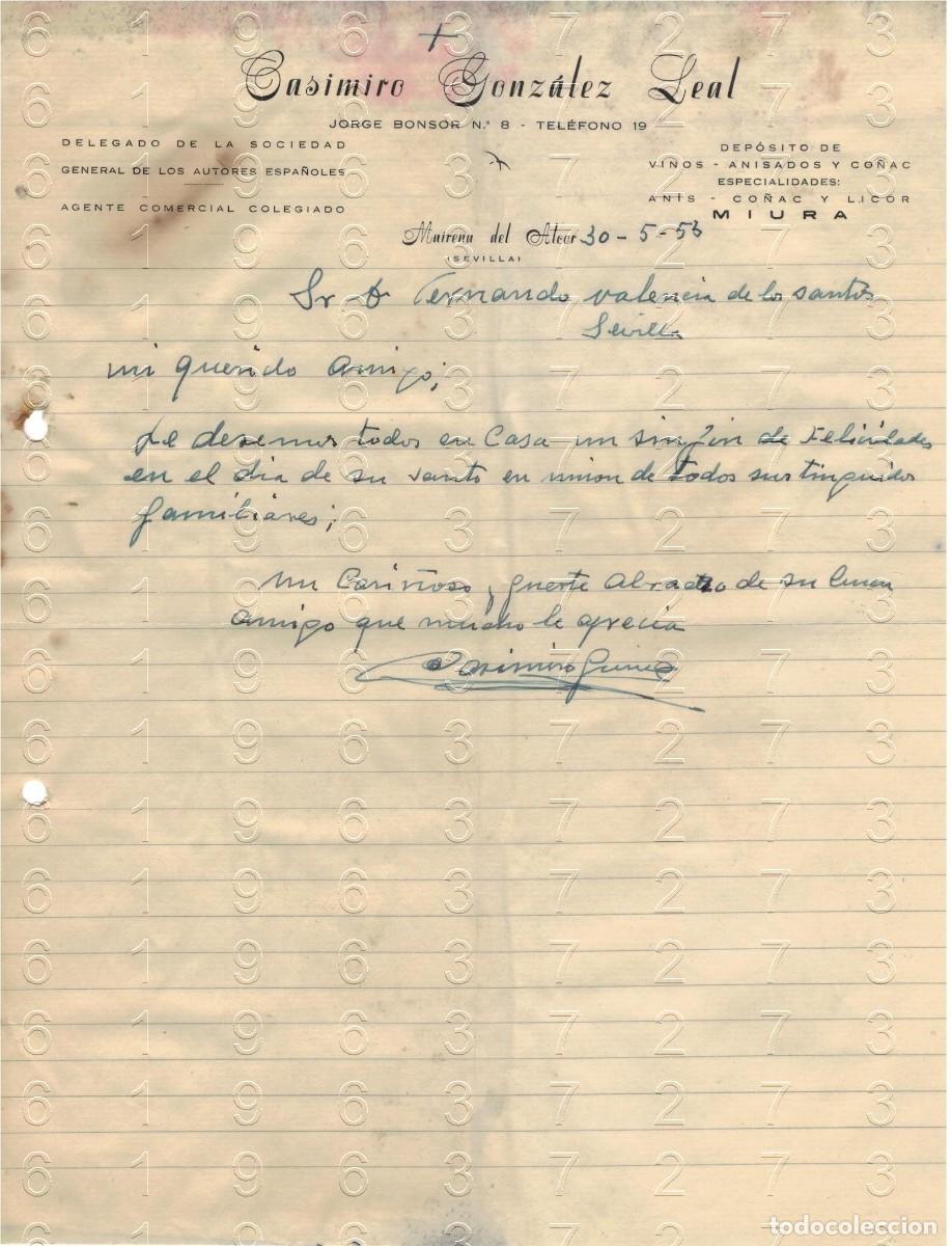 Altri oggetti di carta: MAIRENA DEL ALCOR CASIMIRO GONZALEZ LEAL CARTA 1954 M48