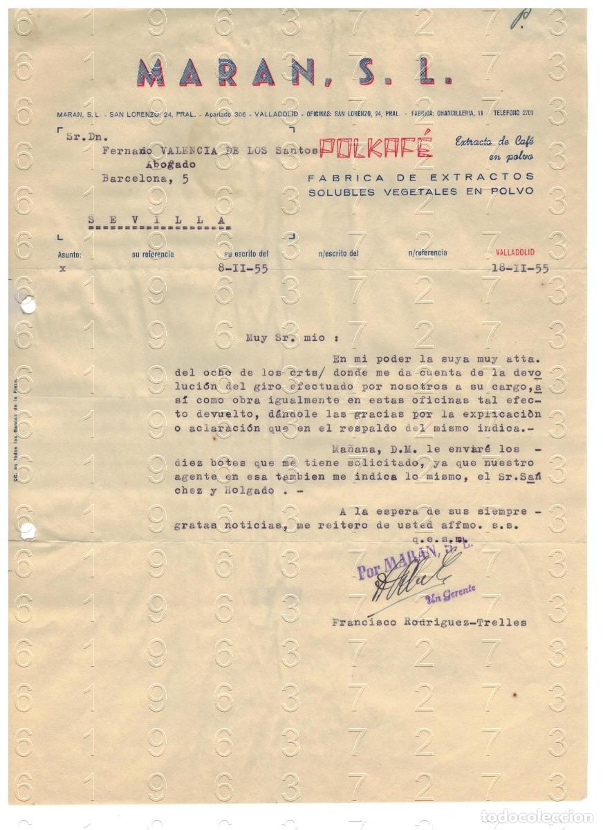Altri oggetti di carta: VALLADOLID FRANCISCO RODRIGUEZ TRELLES MARAN SL POLKAFE CARTA 1955 M48