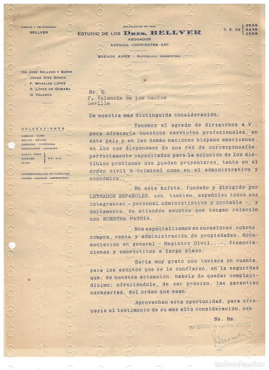 Outros artigos de papel: A SEVILLA BUENOS AIRES DOCTORES BELLVER ABOGADOS CARTA A&Ntilde;OS 50 M48