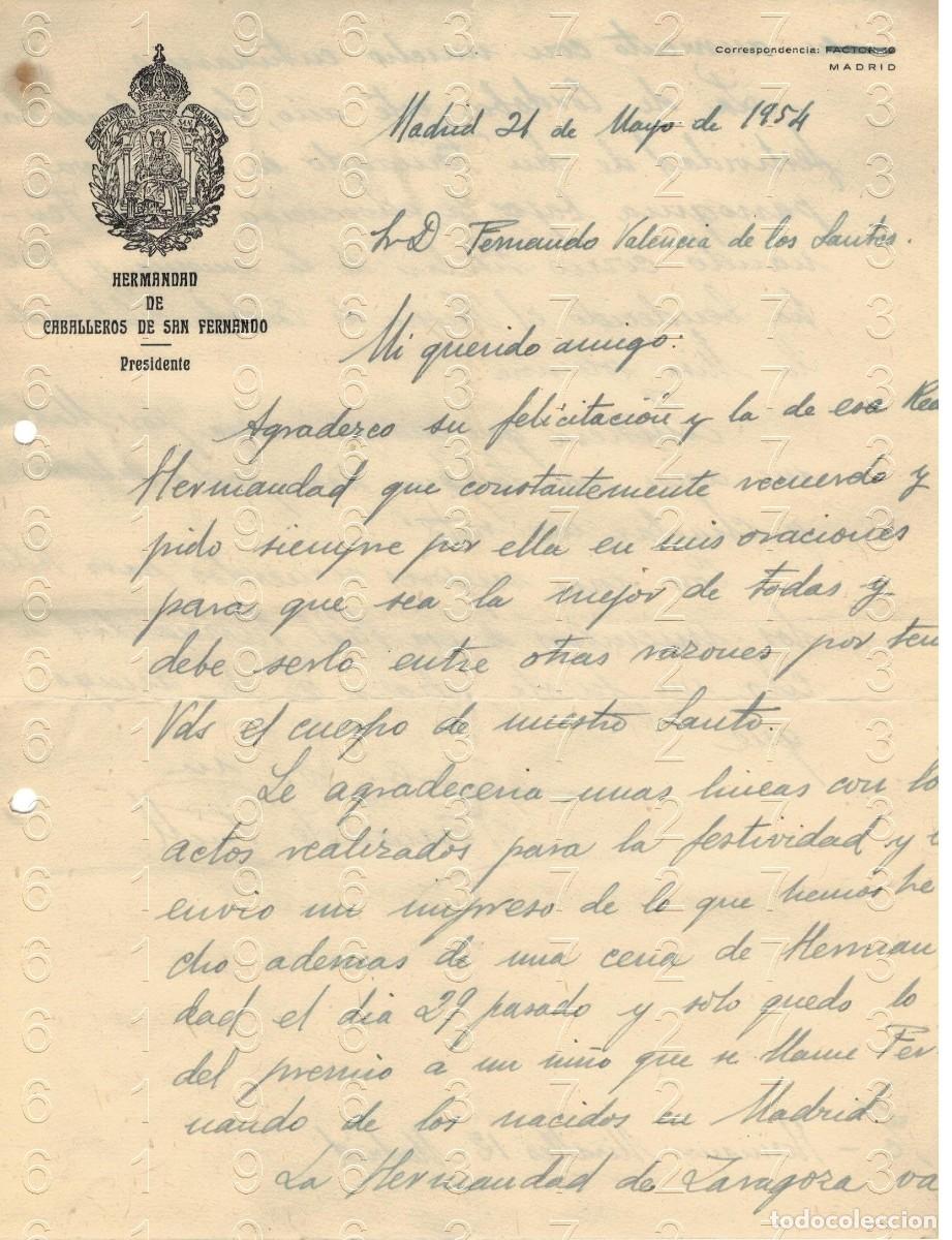 Outros artigos de papel: FERNANDO PUELL HERMANDAD CABALLEROS DE SAN FERNANDO CARTA 1954 M48