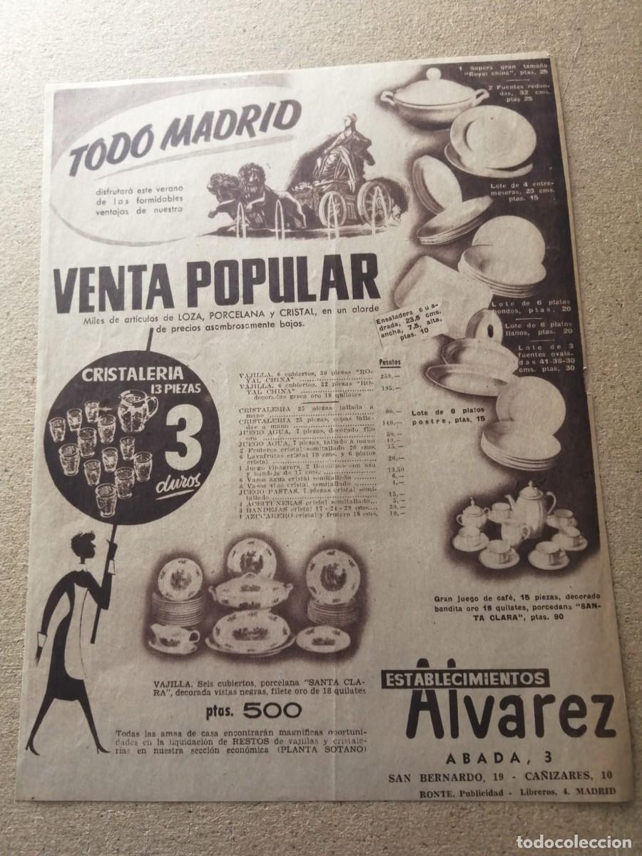 Otros art&iacute;culos de coleccionismo en papel: ANUNCIO. ESTABLECIMIENTOS ALVAREZ (MADRID)