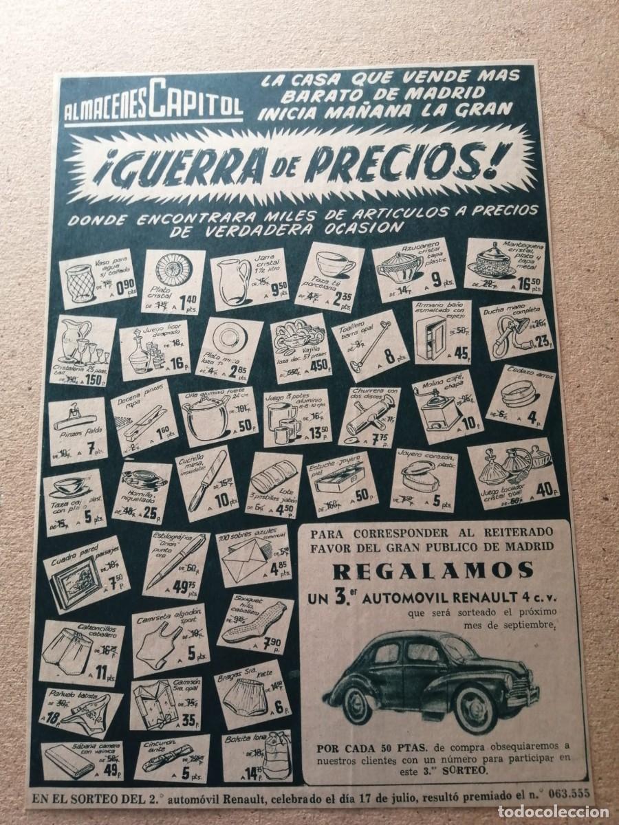 Otros art&iacute;culos de coleccionismo en papel: ANUNCIO. ALMACENES CAPITOL GUERRA DE PRECIOS