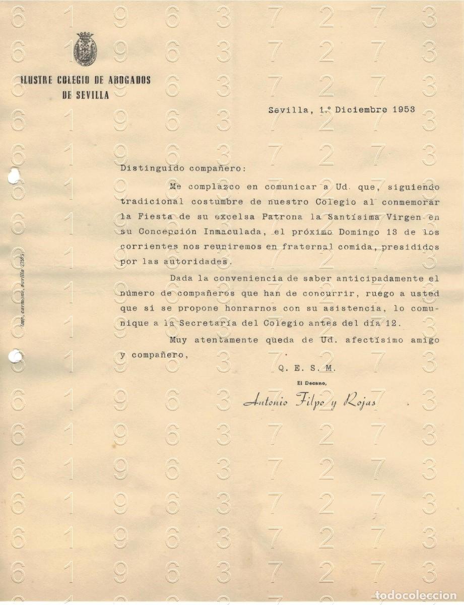 Otros art&iacute;culos de coleccionismo en papel: SEVILLA ANTONIO FILPO CARTA 1953 M48