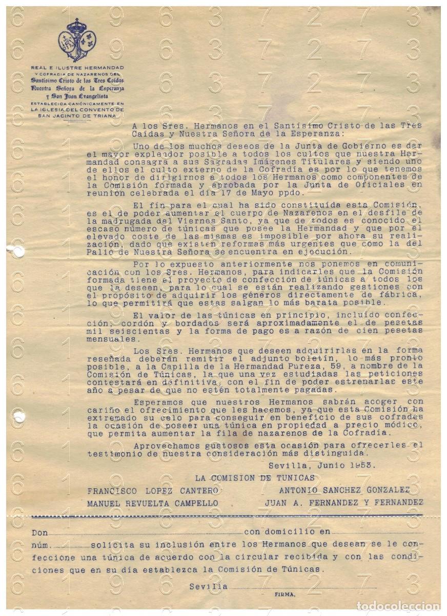 Otros art&iacute;culos de coleccionismo en papel: SEVILLA HERMANDAD DE LA ESPERANZA DE TRIANA CARTA 1953 M48
