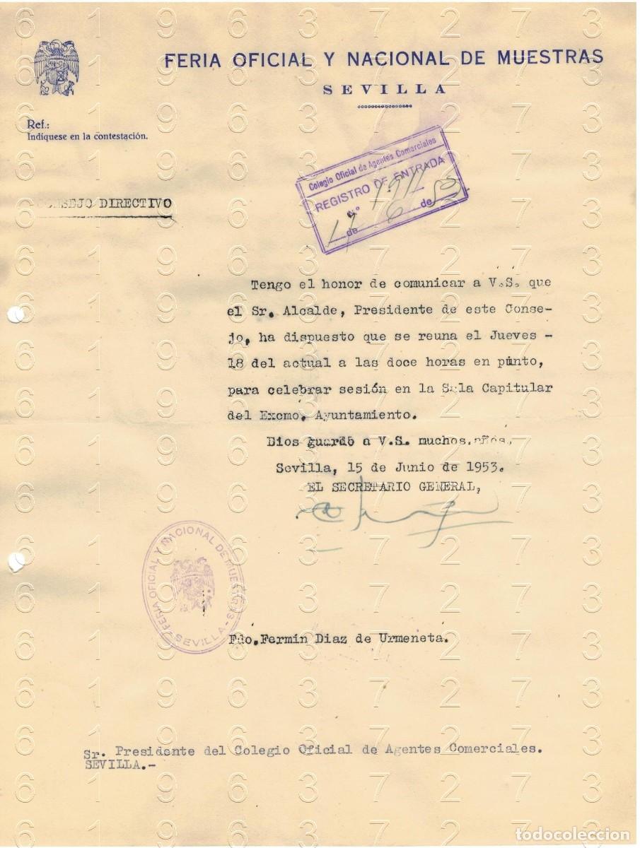Otros art&iacute;culos de coleccionismo en papel: SEVILLA FERIA OFICIAL DE MUESTRAS FERMIN DIAZ DE URMENETA CARTA 1953 M48