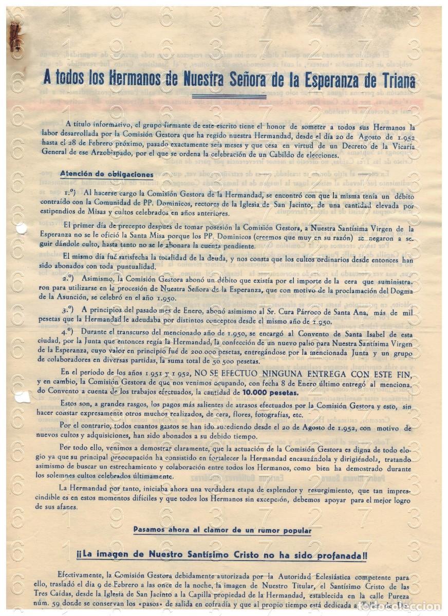 Otros art&iacute;culos de coleccionismo en papel: SEVILLA HERMANDAD DE LA ESPERANZA DE TRIANA CIRCULAR CARTA 1953 M48