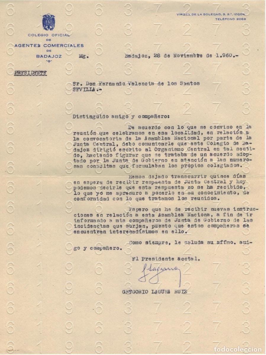Otros art&iacute;culos de coleccionismo en papel: BADAJOZ GREGORIO LAGUNA RUIZ CARTA 1960 M48