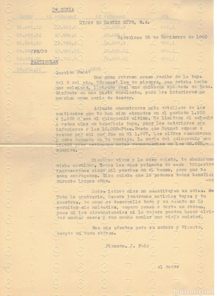 Otros art&iacute;culos de coleccionismo en papel: BARCELONA HIJOS DE MARTIN RIUS CARTA 1960 M48