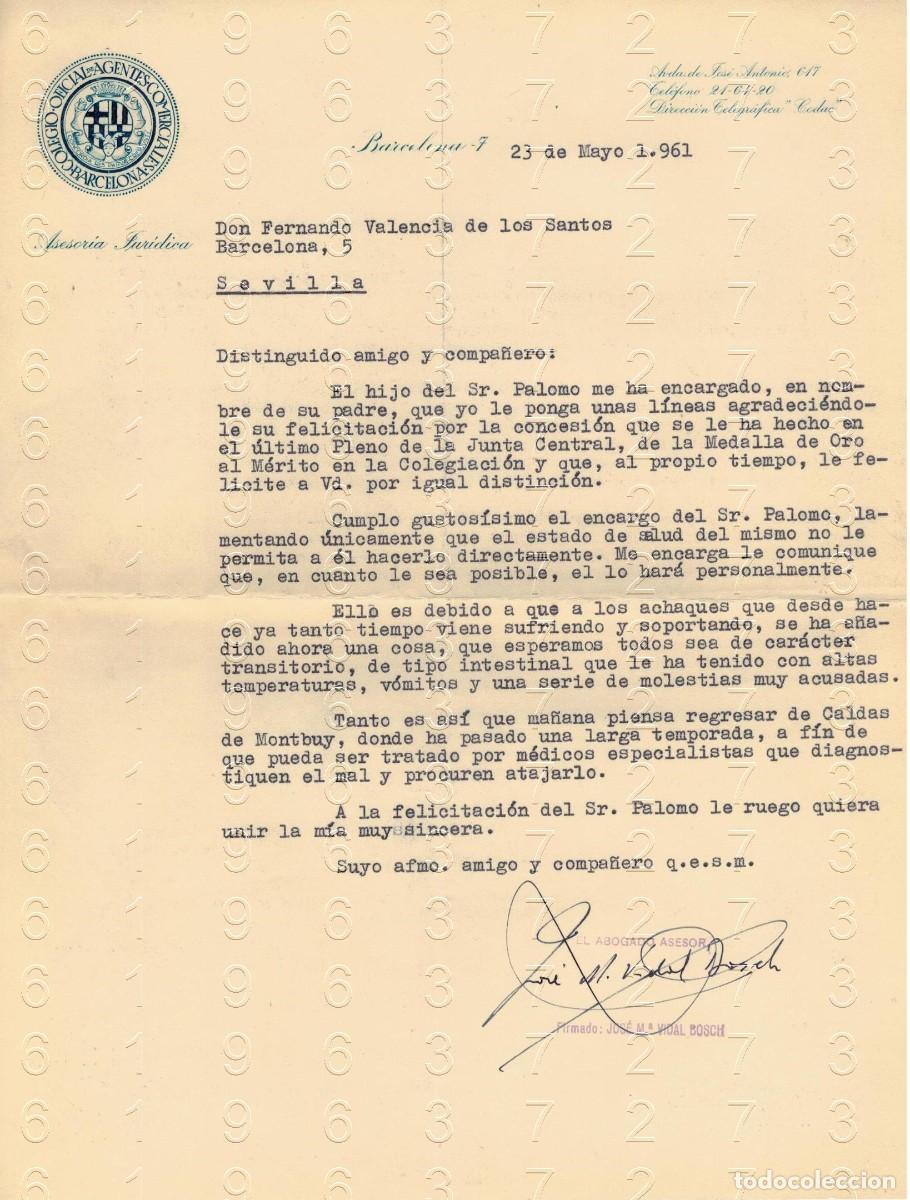 Otros art&iacute;culos de coleccionismo en papel: BARCELONA JOSE MARIA VIDAL BOSCH CARTA 1961 M48