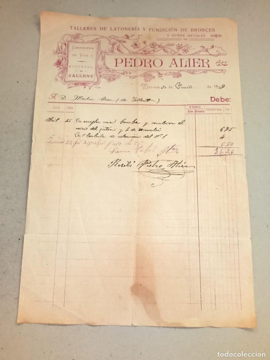 Otros art&iacute;culos de coleccionismo en papel: FACTURA ANTIGUA DEL A&Ntilde;O 1909 DE PEDRO ALIER- TALLERES DE LETONERIA Y FUNDICION
