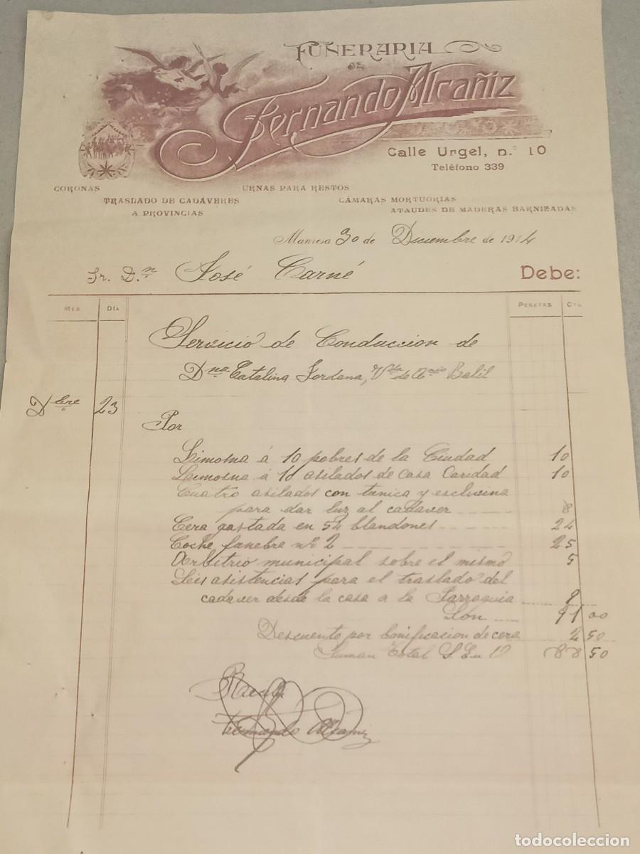 Otros art&iacute;culos de coleccionismo en papel: FACTURA ANTIGUA DEL A&Ntilde;O 1914 DE LA FUNERARIA FERNANDO ALCA&Ntilde;IZ
