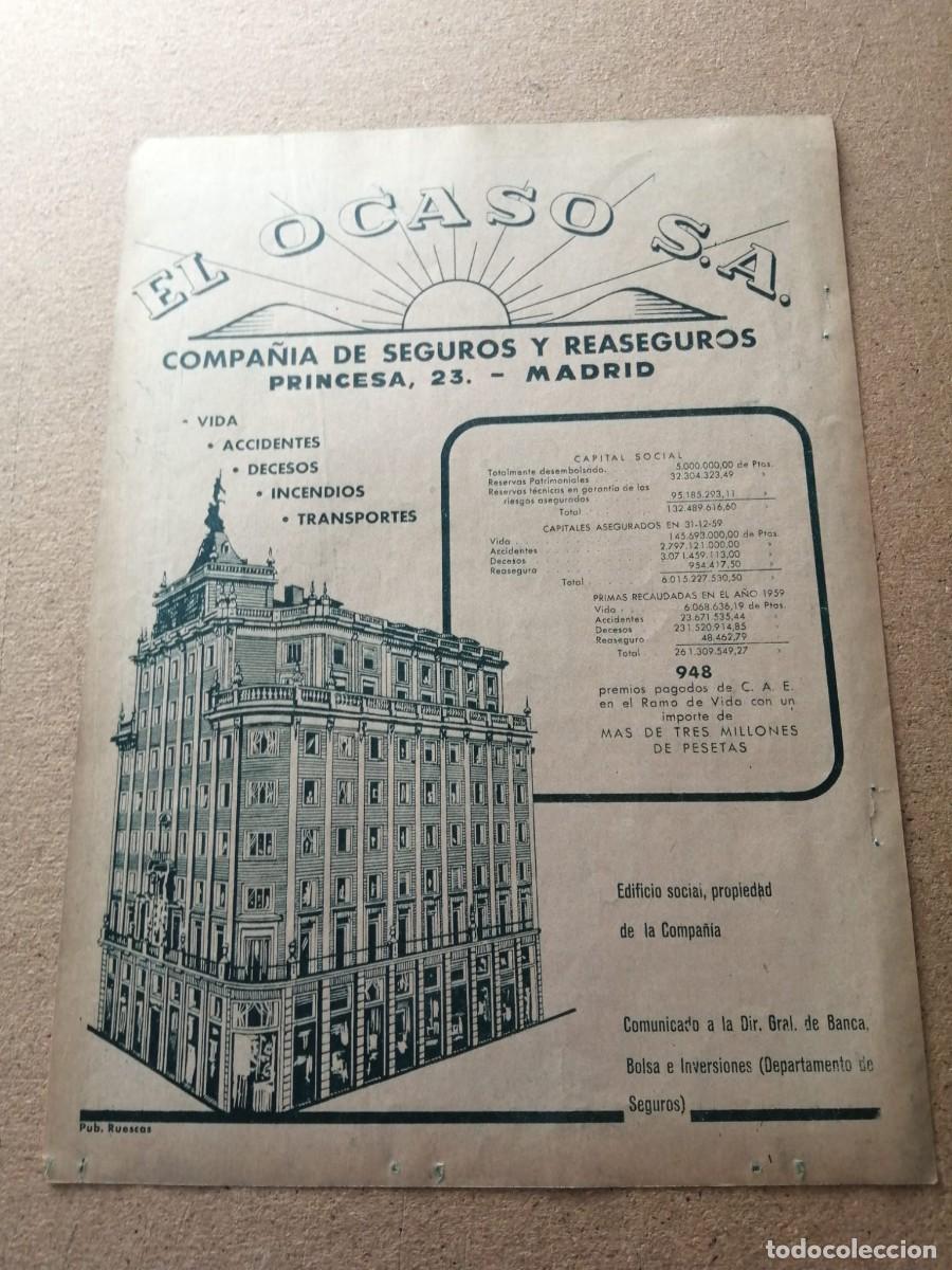 Otros art&iacute;culos de coleccionismo en papel: ANUNCIO. EL OCASO S. A. COMPA&Ntilde;IA DE SEGUROS Y REASEGUROS