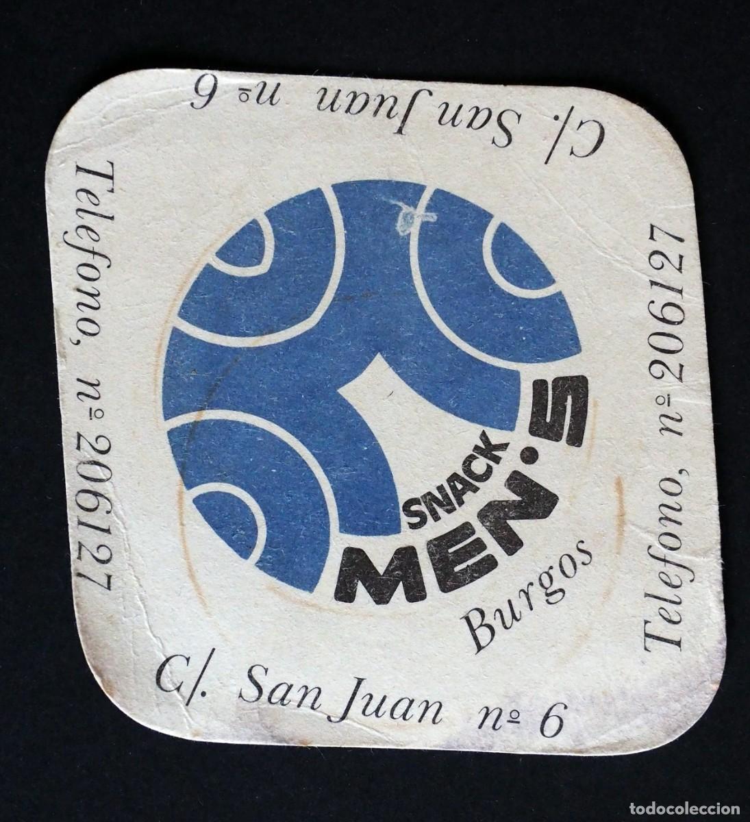 Otros art&iacute;culos de coleccionismo en papel: POSAVASOS: SNACK. MEN&acute;S. SAN JUAN. BURGOS