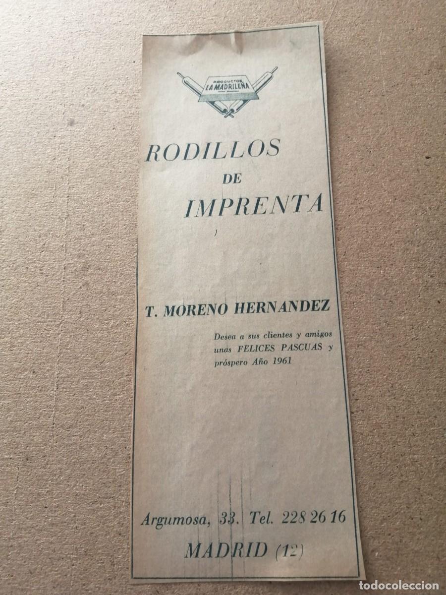 Otros art&iacute;culos de coleccionismo en papel: ANUNCIO. RODILLOS DE IMPRENTA MORENO HERNANDEZ (MADRID)