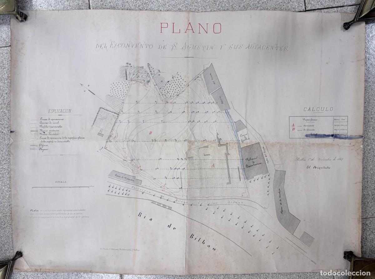Otros art&iacute;culos de coleccionismo en papel: PLANO LITOGR&Aacute;FICO DEL EXCONVENTO DE SAN AGUST&Iacute;N Y SUS ADYACENCIAS, BILBAO, 1867