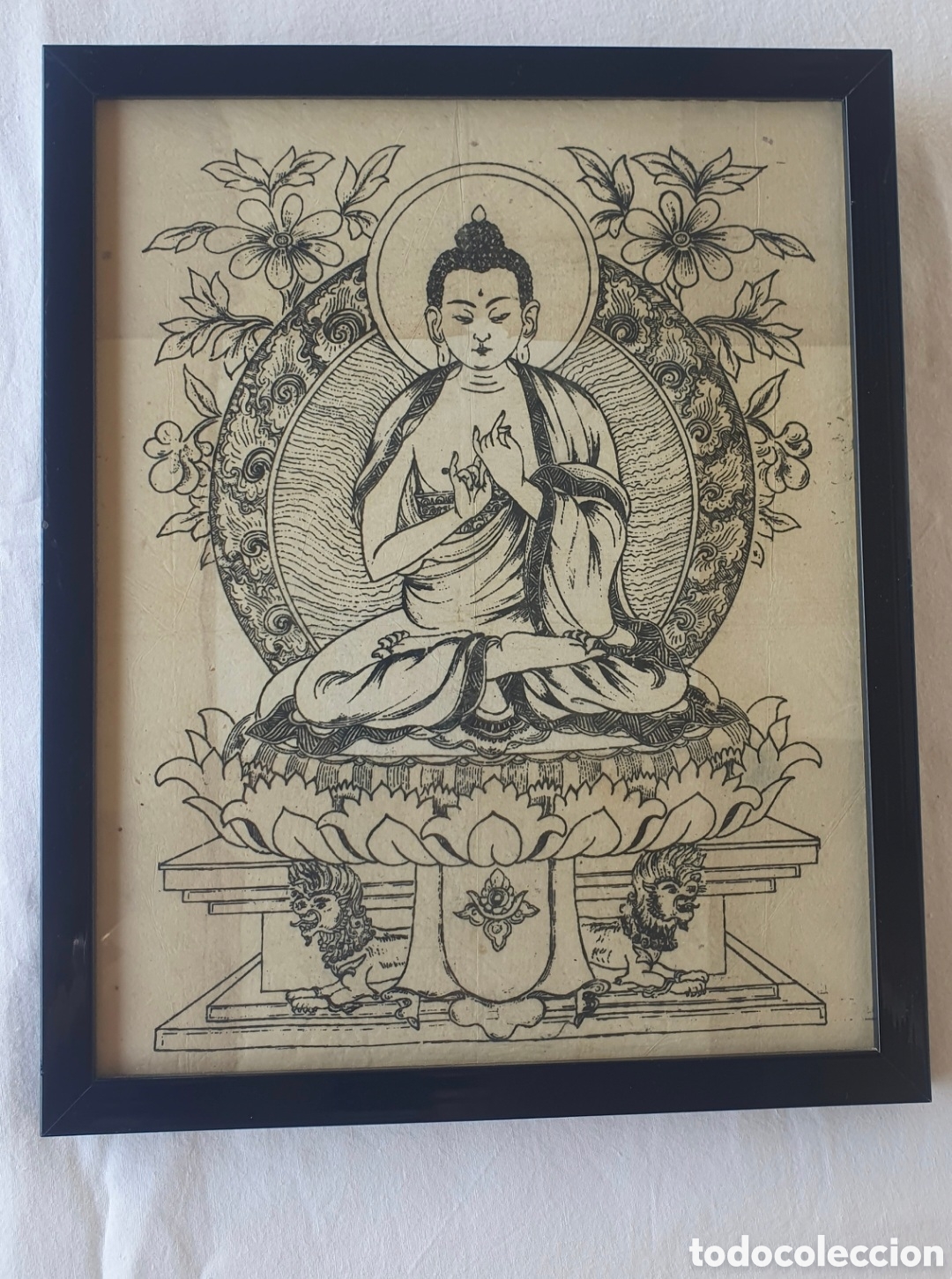 Otros art&iacute;culos de coleccionismo en papel: Grabado xilogr&aacute;fico de Buda. Estilo tibetano/nepal&iacute;. Papel de arroz enmarcado