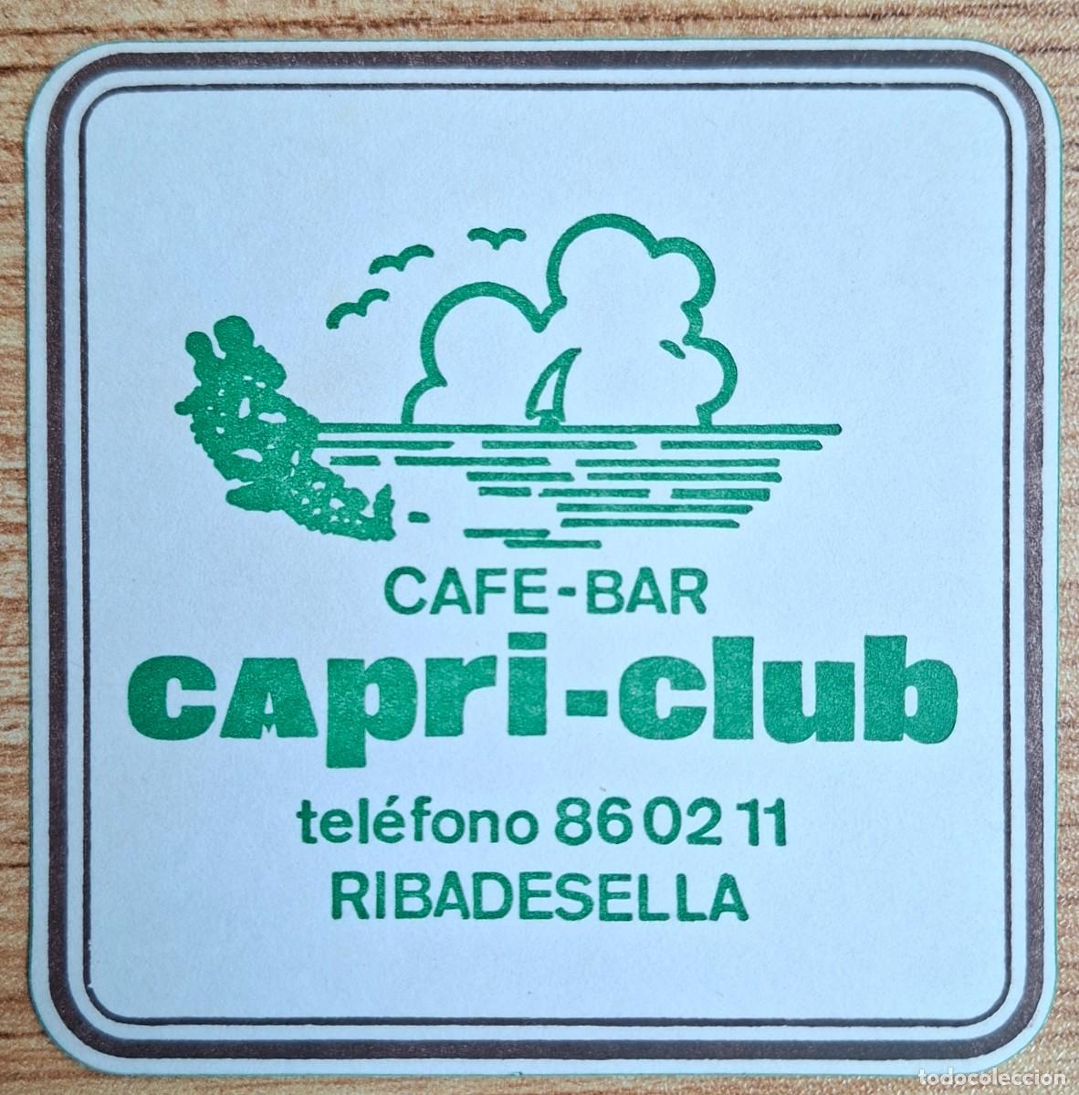 Otros art&iacute;culos de coleccionismo en papel: Posavasos Caf&eacute; Bar Capri-Club - cuadrado verde - Ribadesella (Asturias)