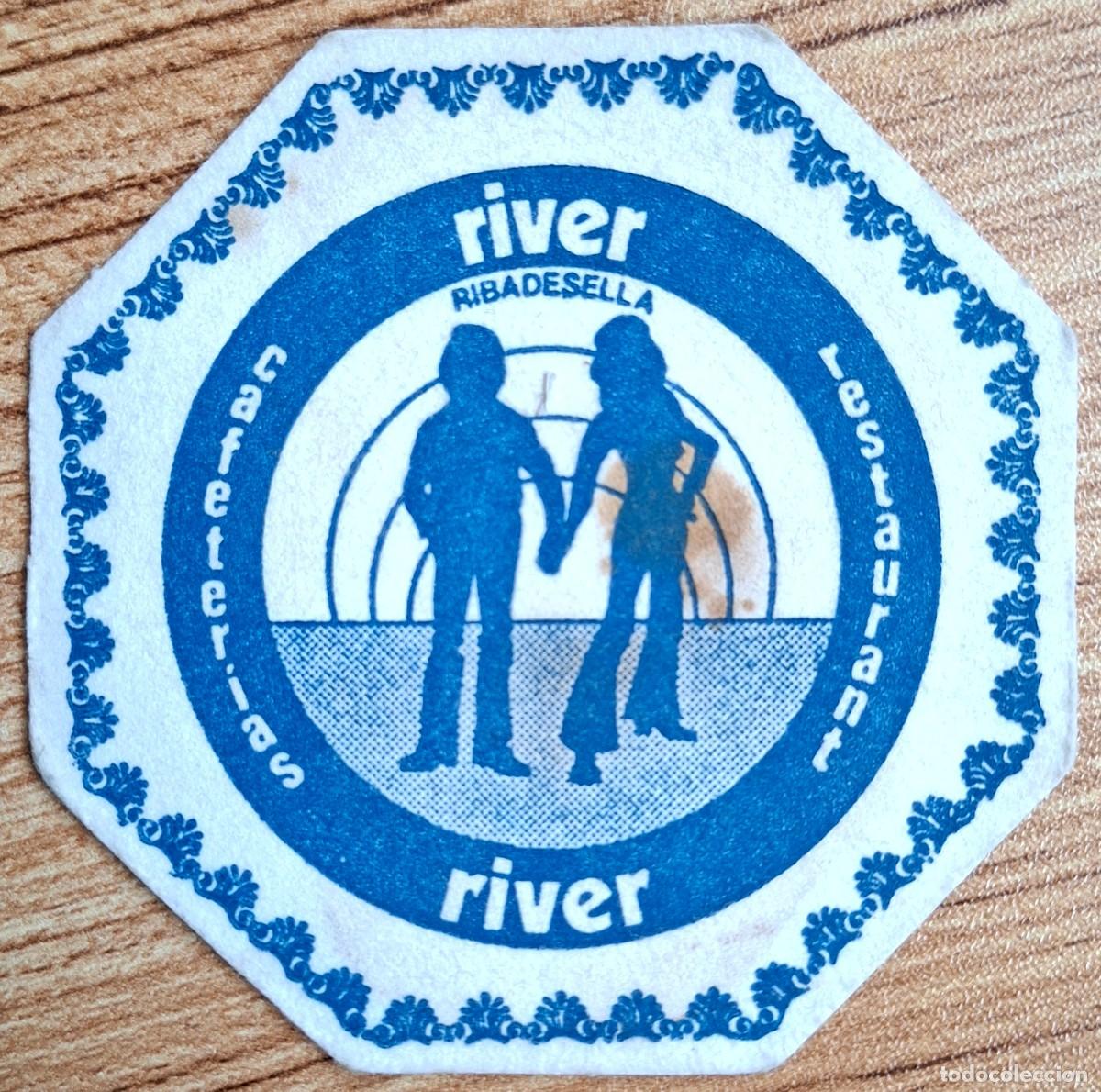 Otros art&iacute;culos de coleccionismo en papel: Posavasos Cafeter&iacute;as Restaurante River - azul - Ribadesella (Asturias)