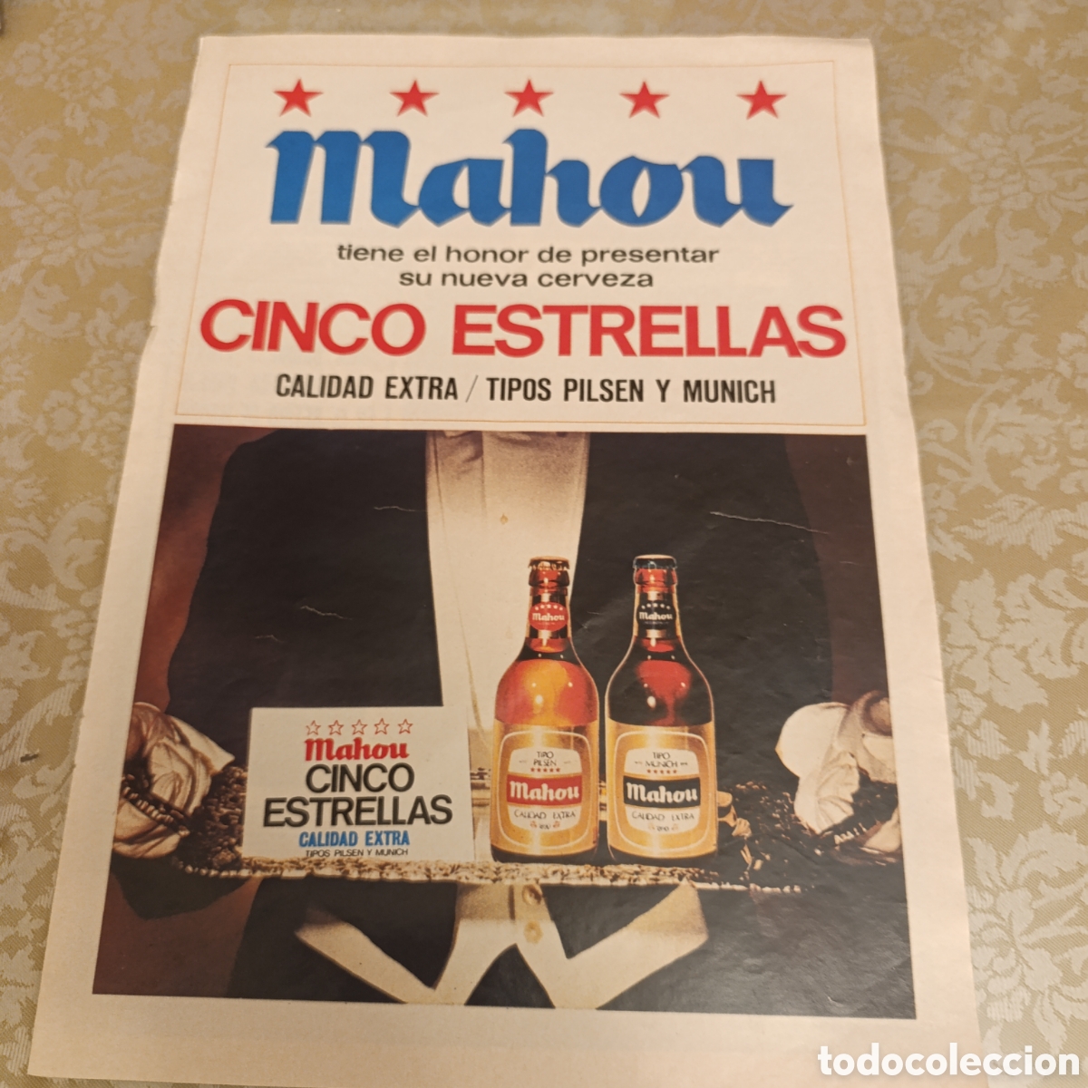 Otros art&iacute;culos de coleccionismo en papel: Mahou Cinco Estrellas, lanzada al mercado por primera vez en 1969.Publicidad gran formato 1969