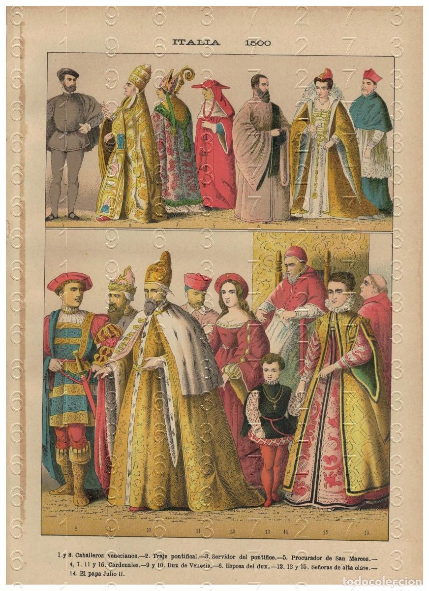 Otros art&iacute;culos de coleccionismo en papel: 1880 ITALIA VESTIDO INDUMENTARIA SIGLO XV CROMOLITOGRAFIA 30X20 U78