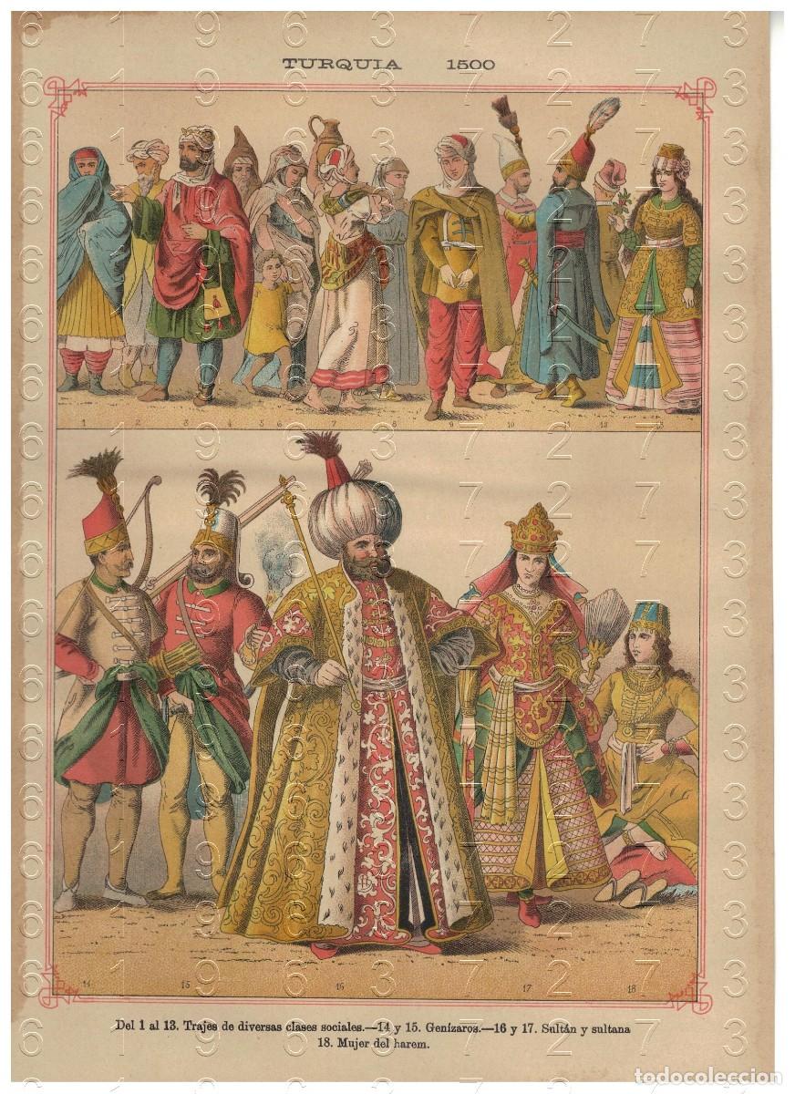 Otros art&iacute;culos de coleccionismo en papel: 1880 TURQUIA SIGLO XIX JENIZAROS SULTAN VESTIDO INDUMENTARIA CROMOLITOGRAFIA 30X20 U78