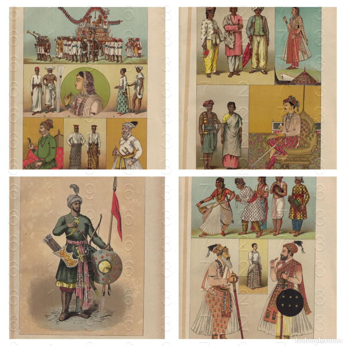 Otros art&iacute;culos de coleccionismo en papel: 1880 LA INDIA VESTIDO INDUMENTARIA COLECCION 4 CROMOLITOGRAFIAS 30X20 U78
