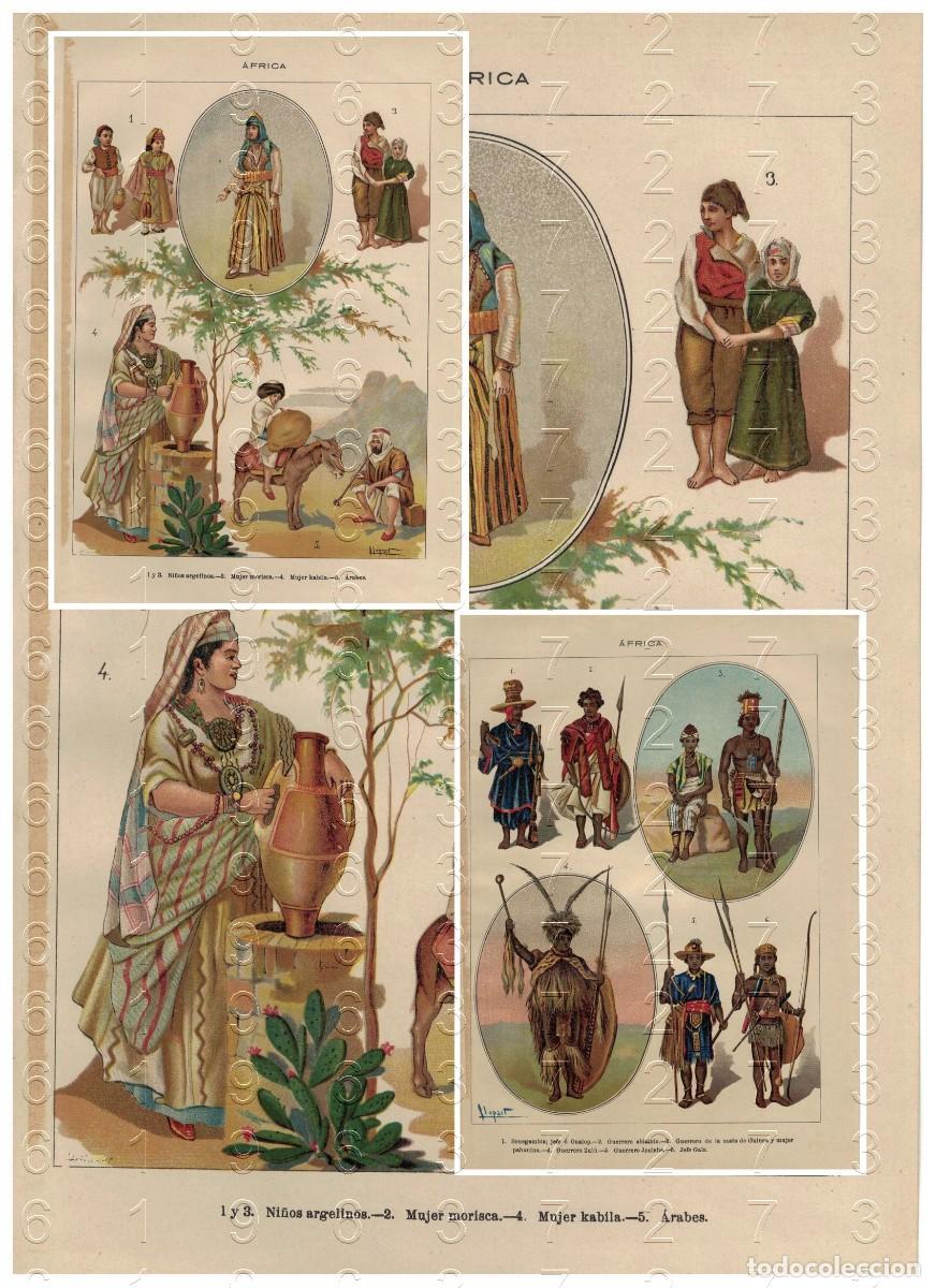 Otros art&iacute;culos de coleccionismo en papel: 1880 AFRICA VESTIDO INDUMENTARIA COLECCION 2 CROMOLITOGRAFIAS 30X20 U78