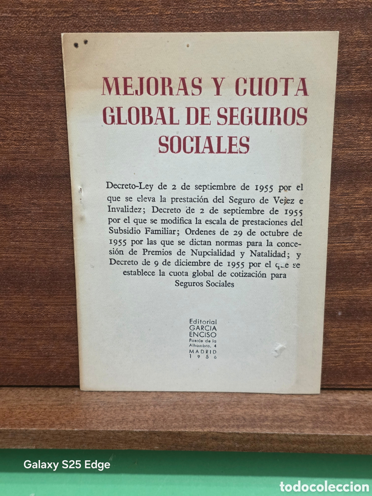 Otros art&iacute;culos de coleccionismo en papel: &rdquo;&rdquo;,MEJORAS Y CUOTA GLOBAL DE SEGUROS SOCIALES&rdquo;&rdquo;...EDITORIAL GARCIA ENCISO...1956...