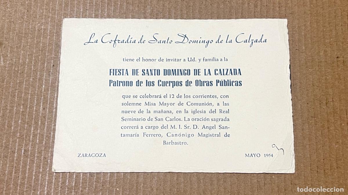 Otros art&iacute;culos de coleccionismo en papel: Invitaci&oacute;n COFRAD&Iacute;A SANTO DOMINGO DE LA CALZADA ZARAGOZA mayo 1954 religi&oacute;n