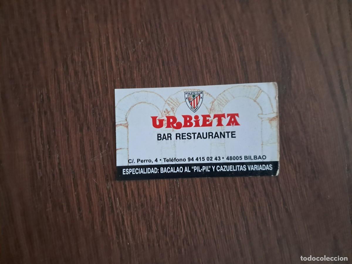 Otros art&iacute;culos de coleccionismo en papel: tarjeta de visita de publicidad, bar restaurante Urbieta, futbol, escudo Ath. Bilbao.