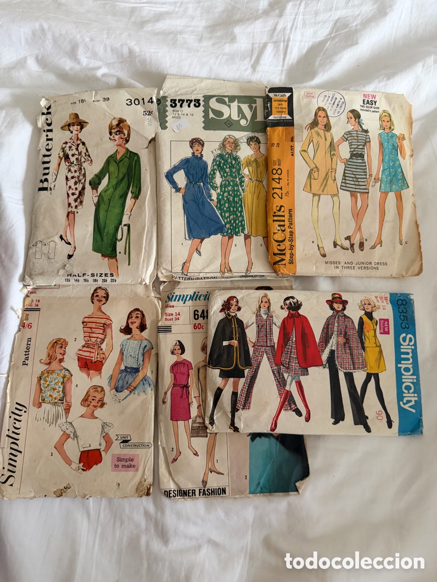 Otros art&iacute;culos de coleccionismo en papel: Lote 7 patrones de costura vintage Butterick, McCall&rsquo;s, Style y Simplicity a&ntilde;os 60-70