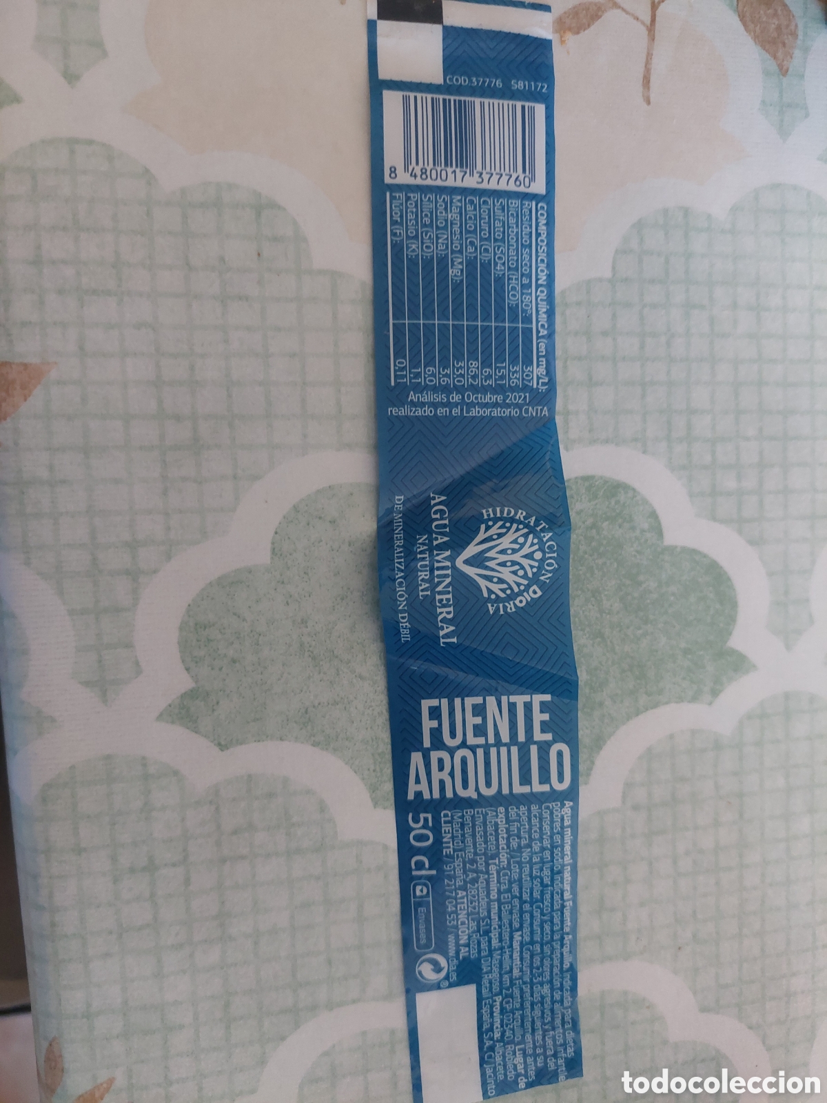 Otros art&iacute;culos de coleccionismo en papel: ETIQUETA AGUA MINERAL NATURAL FUENTE ARQUILLO ALBACETE 50 CL