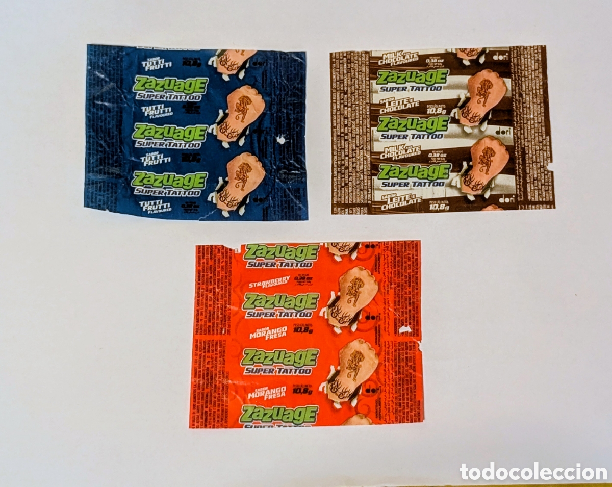 Otros art&iacute;culos de coleccionismo en papel: Envoltorios cromos chicles Tatuajes Zazuage. Tattoos