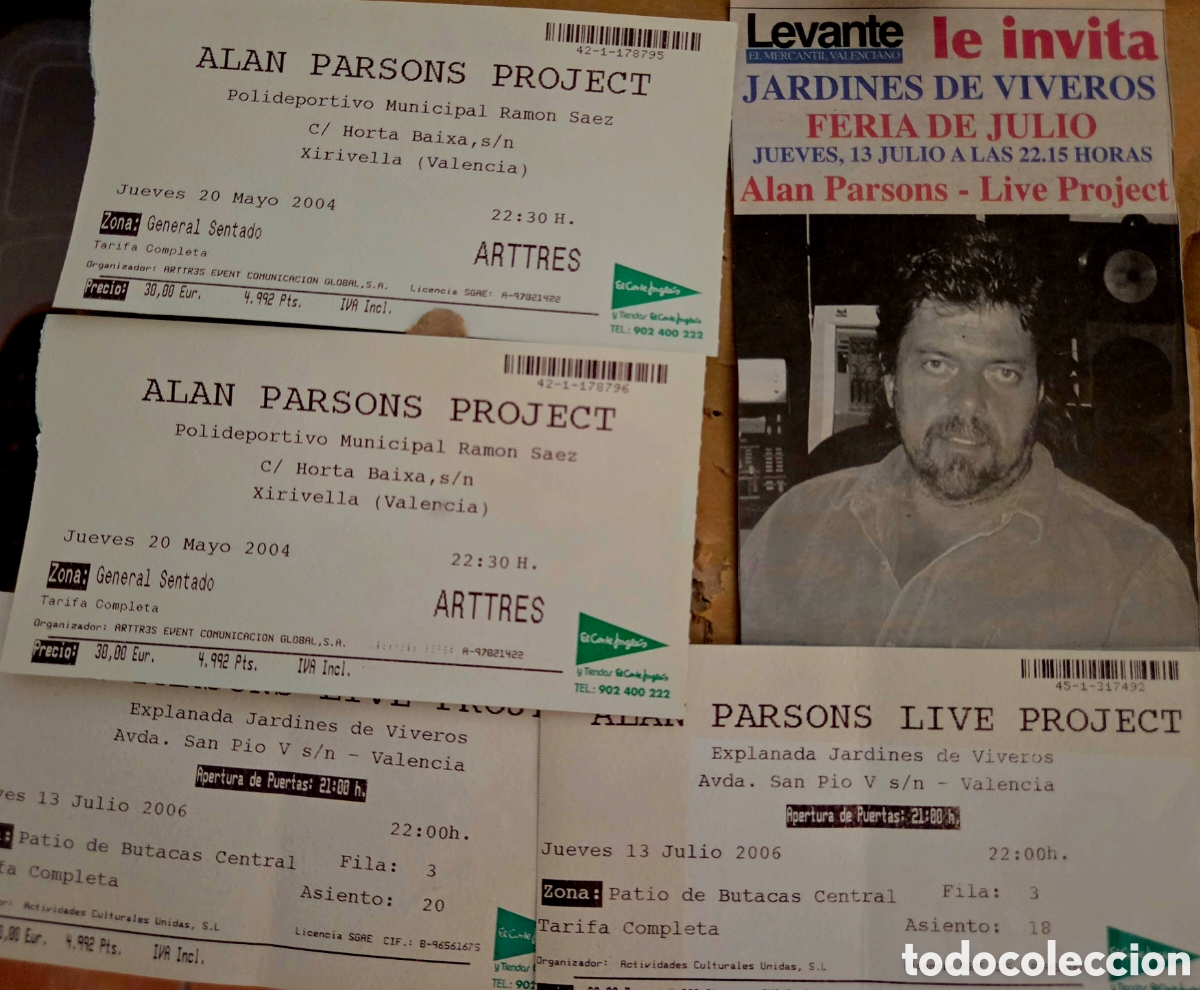 Otros art&iacute;culos de coleccionismo en papel: ALAN PARSONS PROJECT TICKETS+PAPER CLIPS.SPAIN.LIVE.