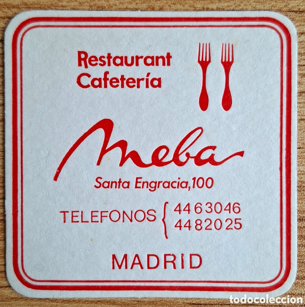 Otros art&iacute;culos de coleccionismo en papel: Posavasos Restaurante Cafeter&iacute;a Meba - Madrid
