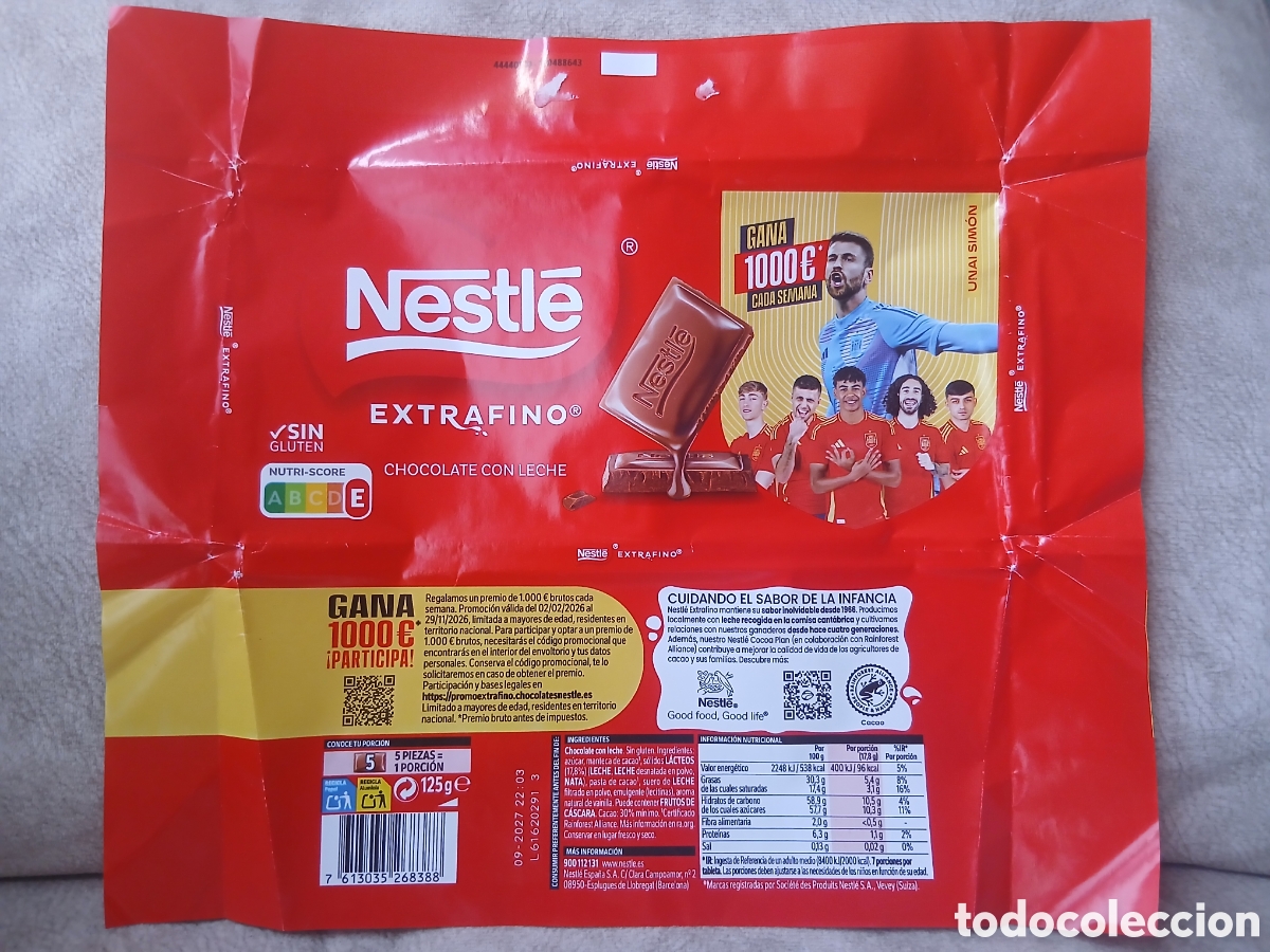 Otros art&iacute;culos de coleccionismo en papel: (UNAI SIM&Oacute;N) Emboltorio Publicidad Chocolate Nestle Mundial F&uacute;tbol 2026 Espa&ntilde;a -Unai Sim&oacute;n-