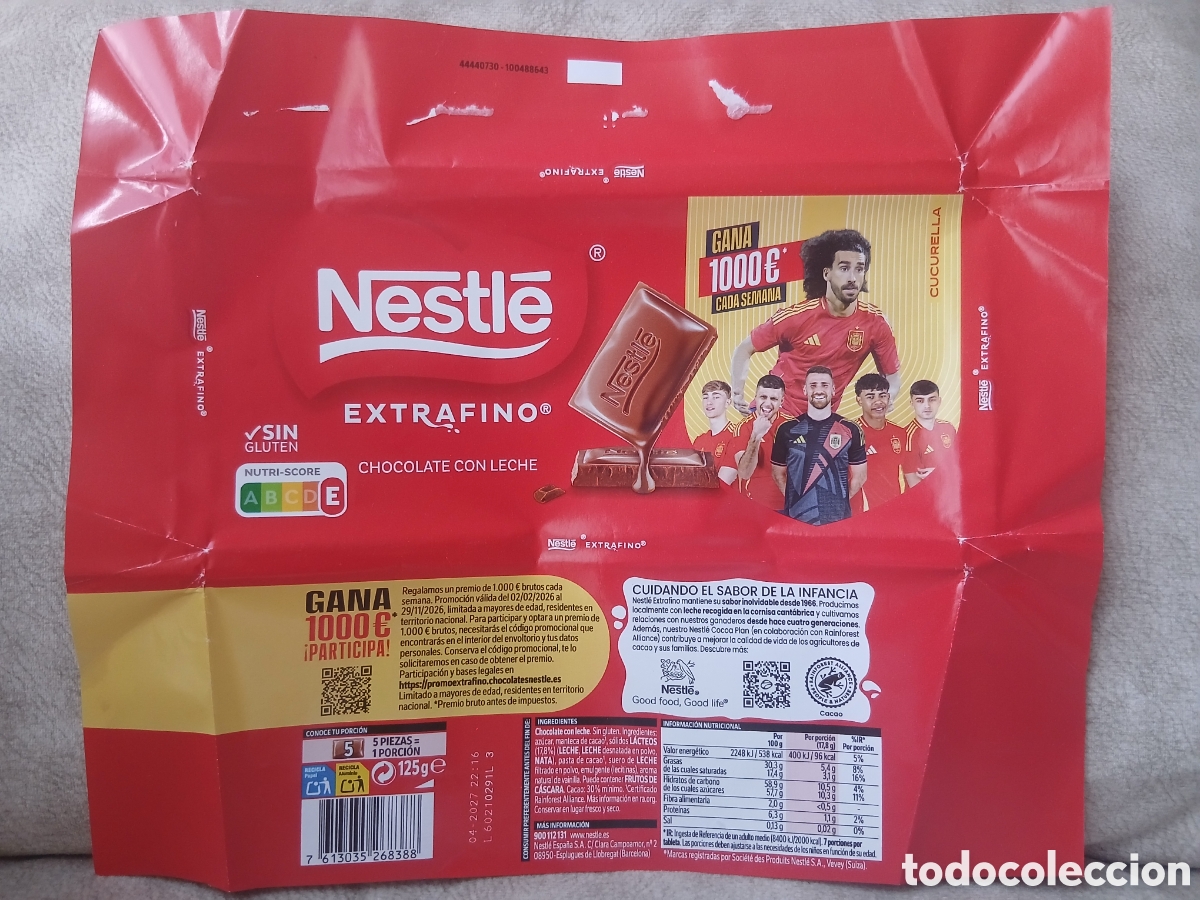 Otros art&iacute;culos de coleccionismo en papel: (CUCURELLA) Emboltorio Publicidad Nestle Chocolate Mundial F&uacute;tbol 2026 Espa&ntilde;a -Cucurella-