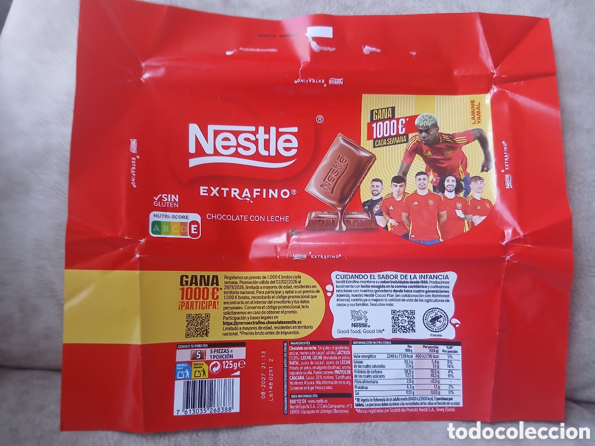 Otros art&iacute;culos de coleccionismo en papel: (LAMINE YAMAL) Emboltorio Publicidad Chocolate Nestle Mundial F&uacute;tbol Espa&ntilde;a -Lamine Yamal-