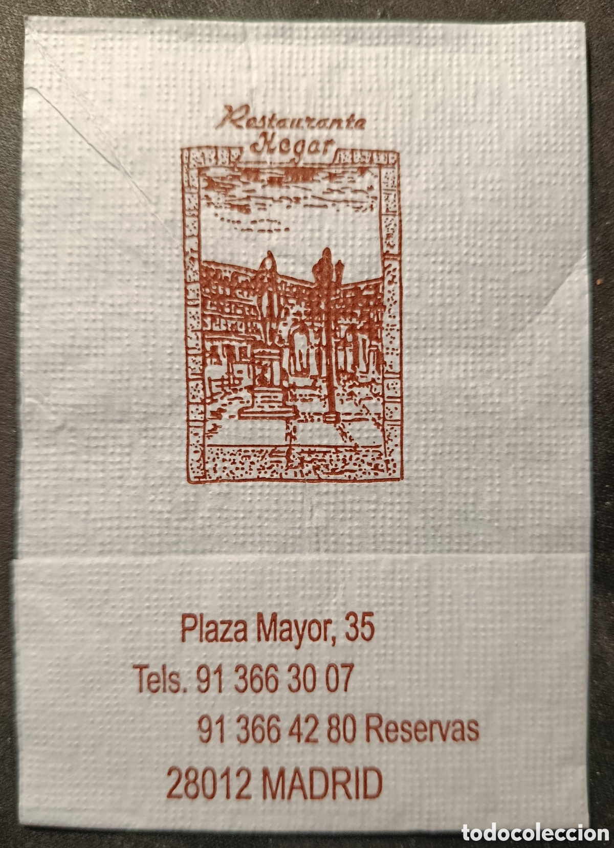 Otros art&iacute;culos de coleccionismo en papel: SERVILLETA DE PAPEL RESTAURANTE HEGAR/MADRID