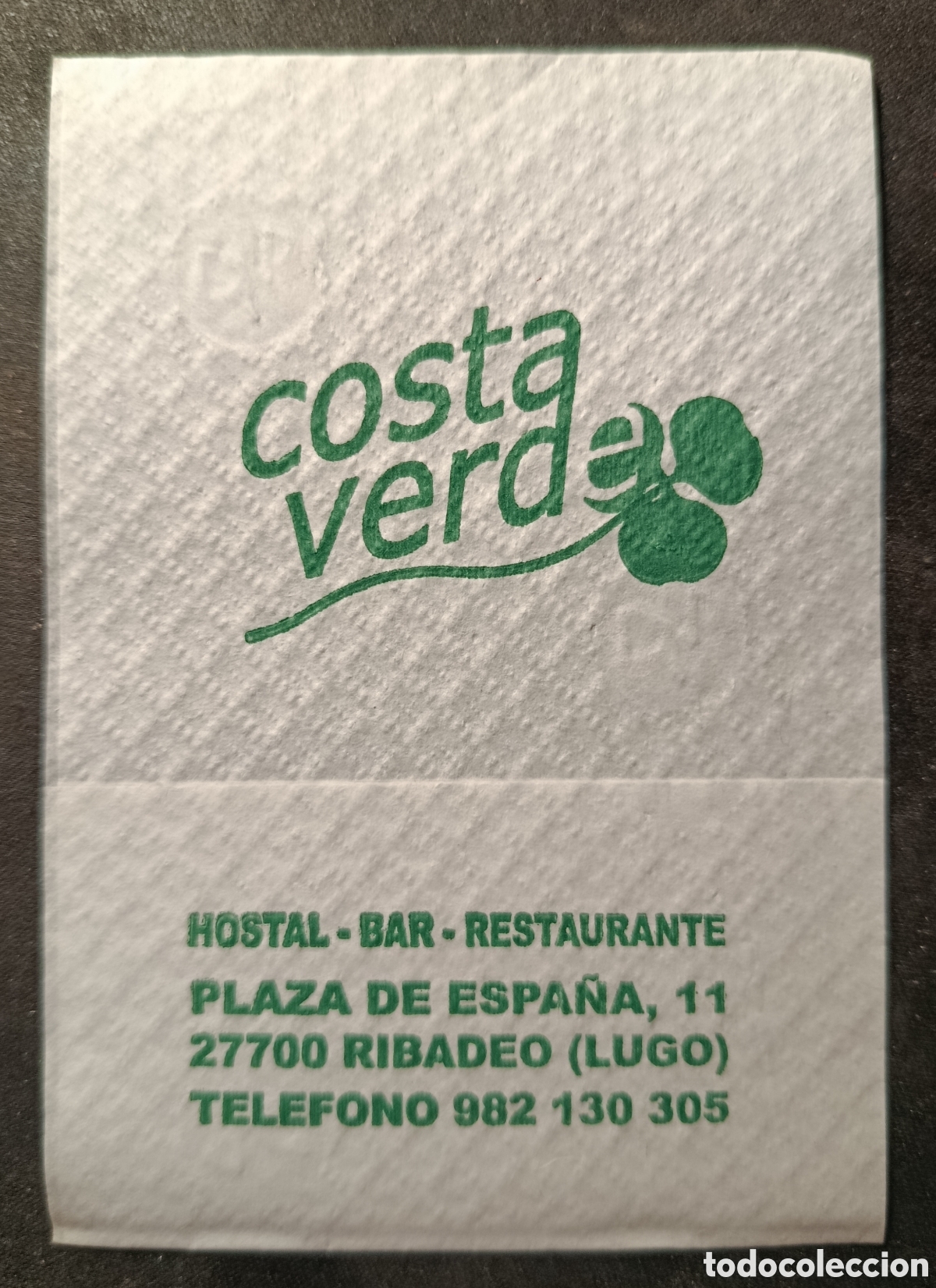 Otros art&iacute;culos de coleccionismo en papel: SERVILLETA DE PAPEL COSTA VERDE/RIBADEO-LUGO