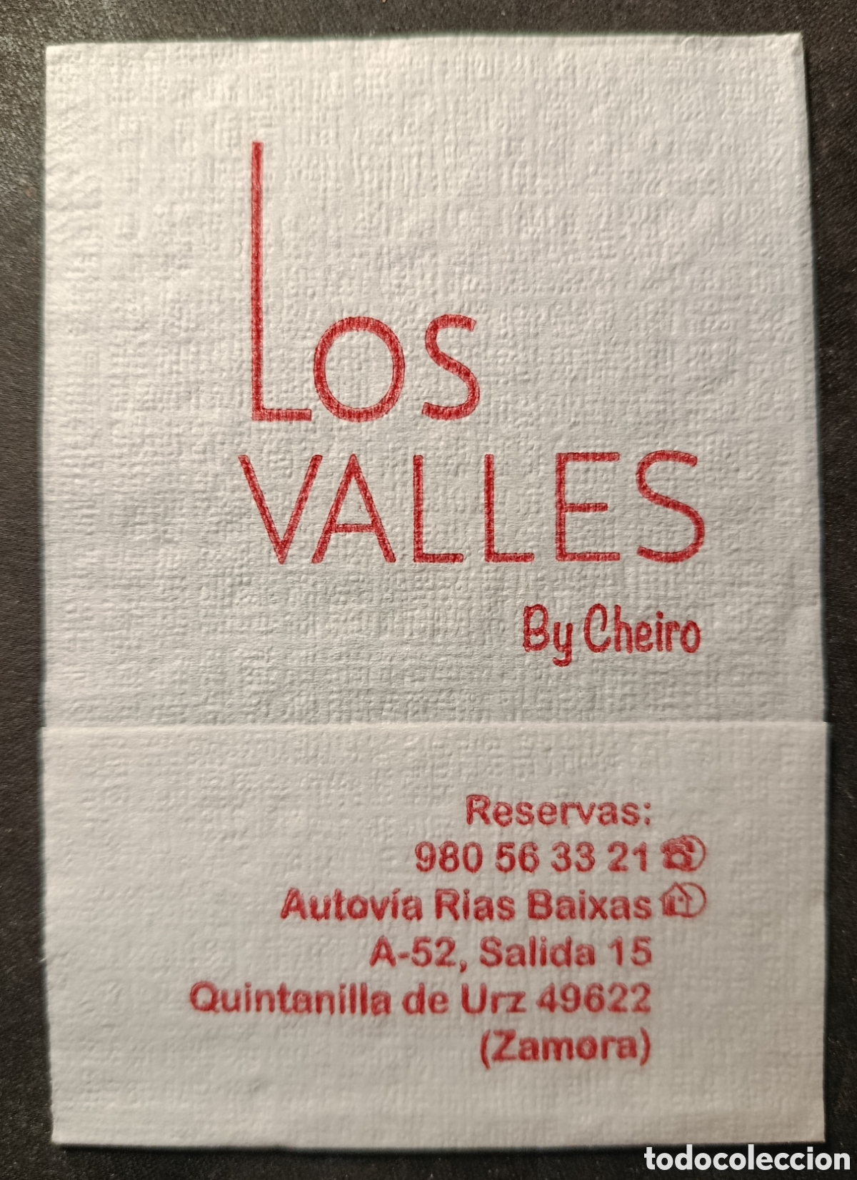 Otros art&iacute;culos de coleccionismo en papel: SERVILLETA DE PAPEL LOS VALLES/ZAMORA