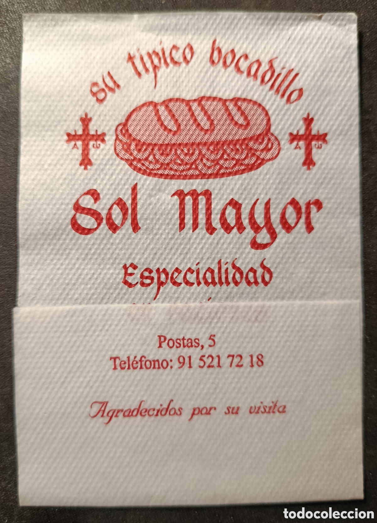 Otros art&iacute;culos de coleccionismo en papel: SERVILLETA DE PAPEL SOL MAYOR/MADRID