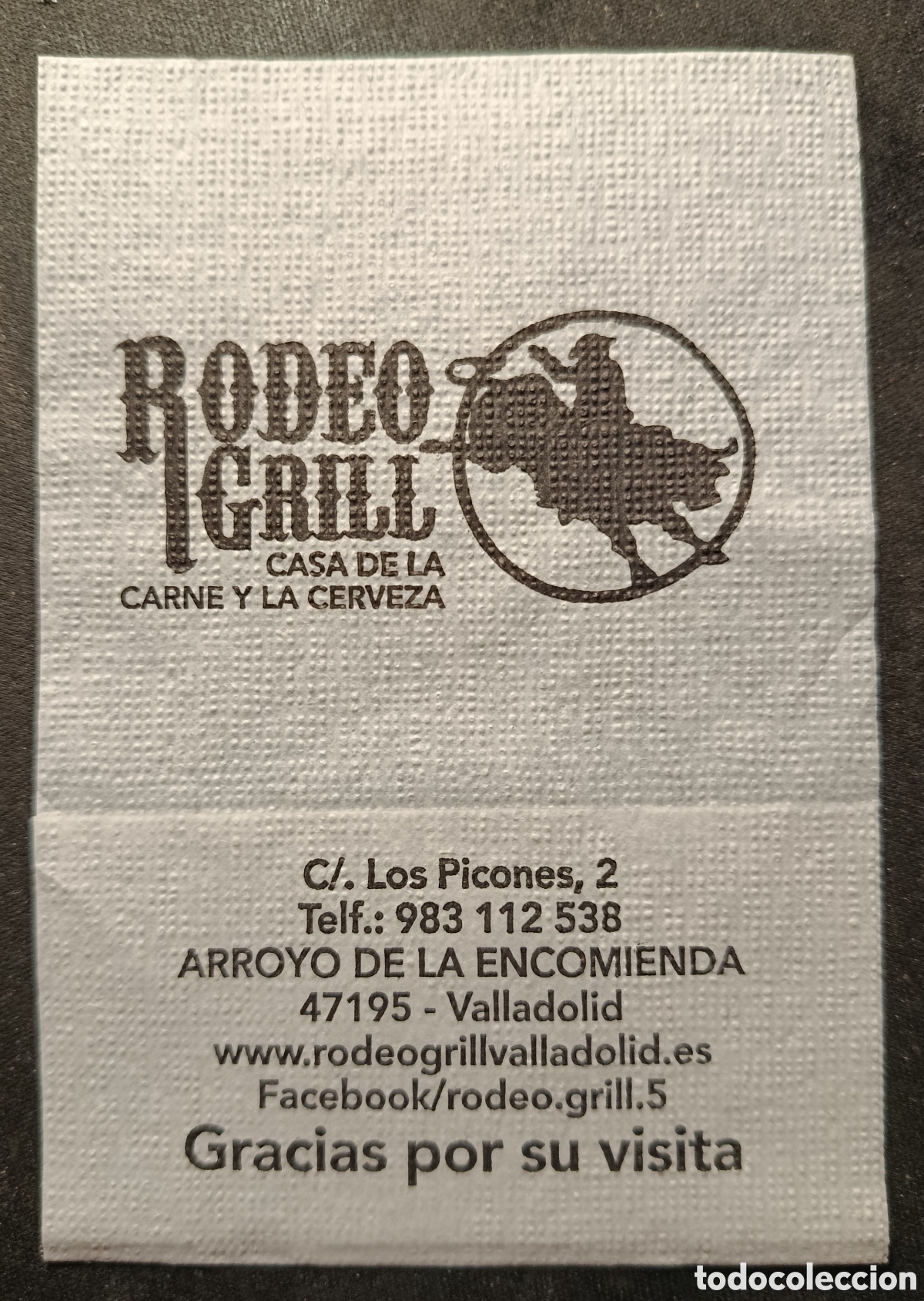 Otros art&iacute;culos de coleccionismo en papel: SERVILLETA DE PAPEL RODEO GRILL/VALLADOLID