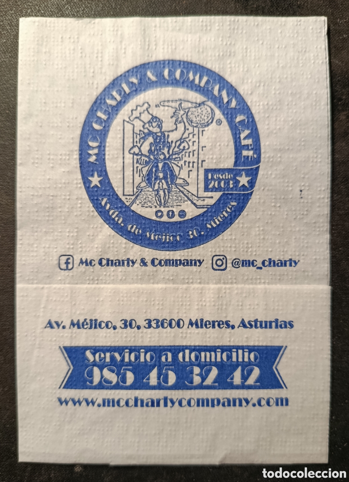 Otros art&iacute;culos de coleccionismo en papel: SERVILLETA DE PAPEL McCHARLY & COMPANY/MIERES -ASTURIAS