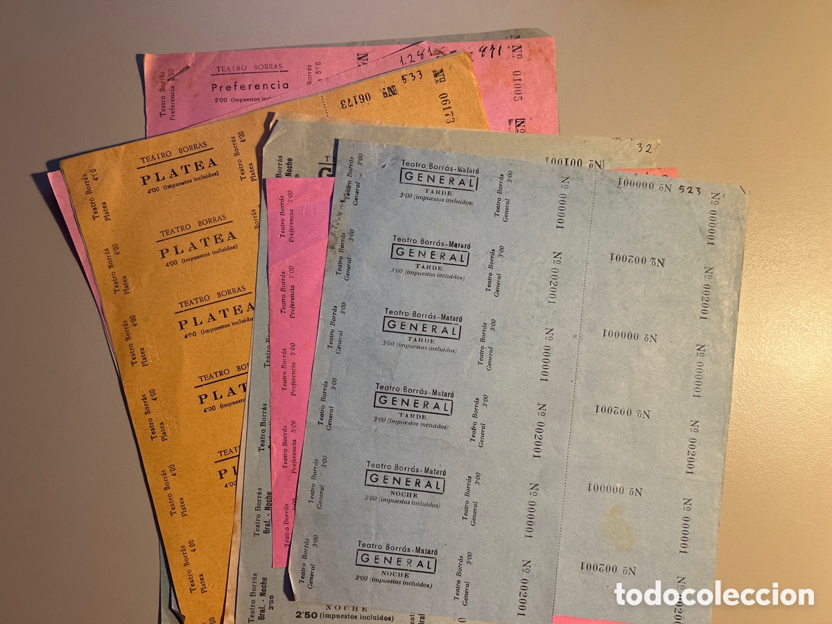 Otros art&iacute;culos de coleccionismo en papel: 78 entradas cine Teatre Borr&agrave;s &ndash; Matar&oacute; &ndash; Anys 1940 1950 Catalunya