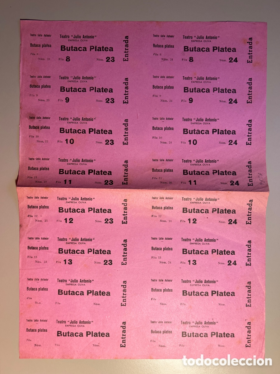 Otros art&iacute;culos de coleccionismo en papel: 16 entrades Teatro Julio Antonio &ndash; Mora d ' Ebre &ndash; Empresa Oliva &ndash; Anys 1940 1950 Catalunya